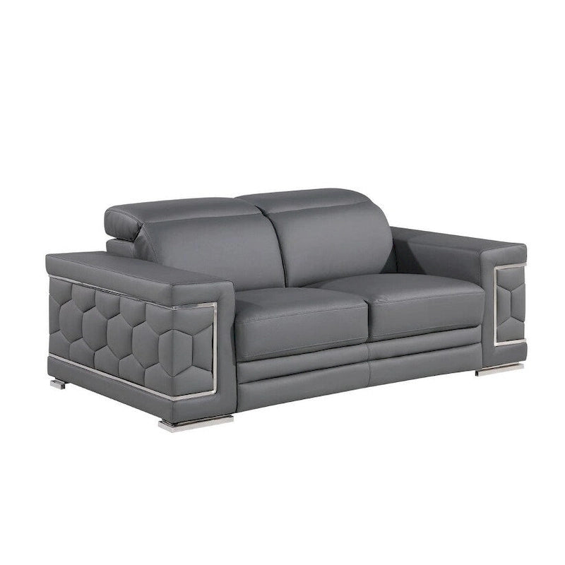 HomeRoots 71 Gray And Silver Genuine Leather Loveseat