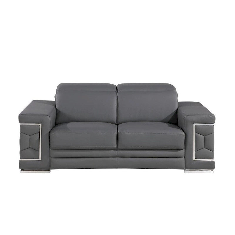 HomeRoots 71 Gray And Silver Genuine Leather Loveseat