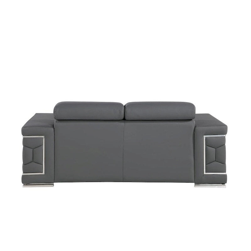 HomeRoots 71 Gray And Silver Genuine Leather Loveseat