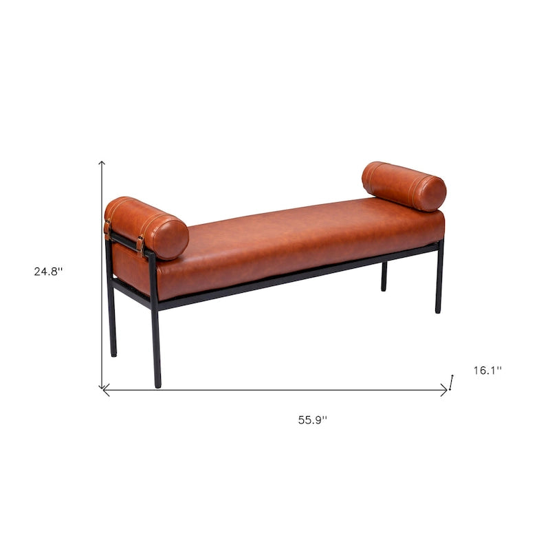 HomeRoots 56 Brown Faux Leather Upholstered Bench - 55.9' X '24.8' X '16.1
