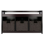 4 Pc Storage Bench 3 Foldable Woven Baskets 37.5 Espresso Chocolate