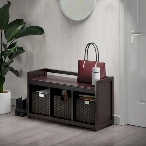 4 Pc Storage Bench 3 Foldable Woven Baskets 37.5 Espresso Chocolate