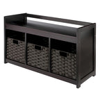 4 Pc Storage Bench 3 Foldable Woven Baskets 37.5 Espresso Chocolate