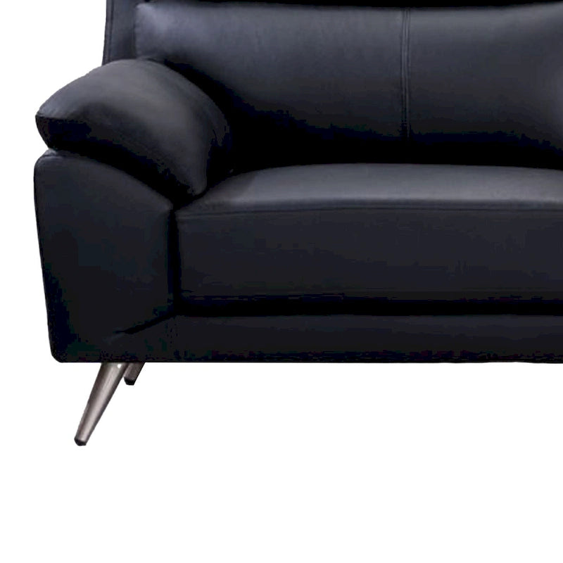 Sofa, Black Top Grain Leather, Foam Cushions, Steel Legs, 80 Inch