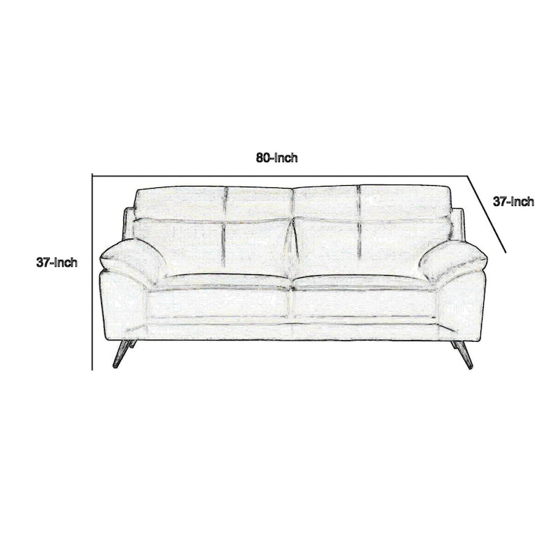 Sofa, Black Top Grain Leather, Foam Cushions, Steel Legs, 80 Inch