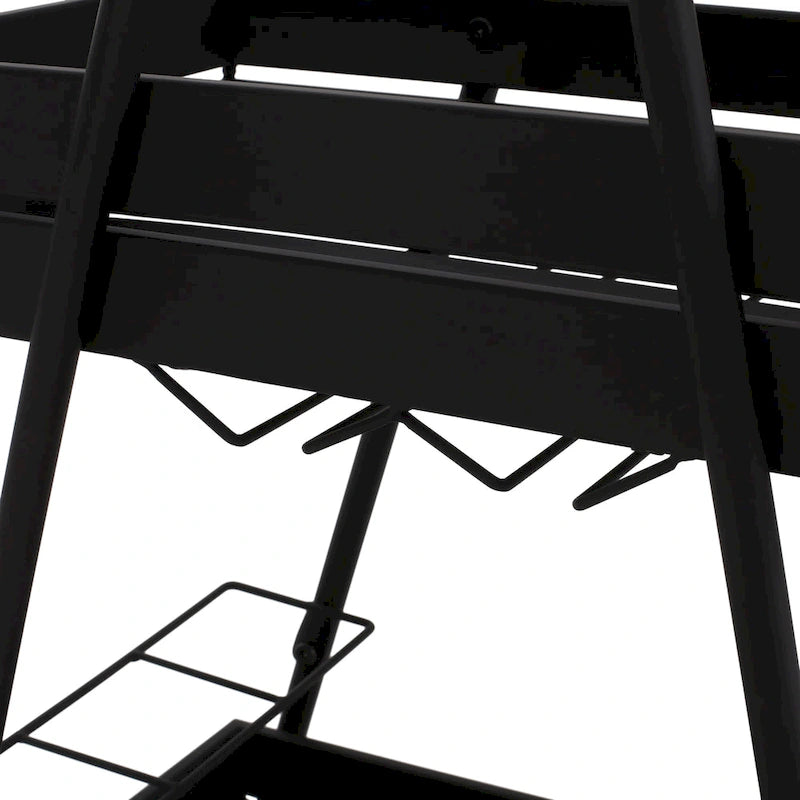 Modern Industrial Bar Cart with Iron Frame, Wheelbarrow-Inspired Design, Wine Bottle Holders and Mobile Rolling Wheels