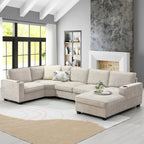 U Shaped Sectional Sofa, Chenille Corner Couch Set with Cup Holders
