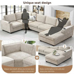 U Shaped Sectional Sofa, Chenille Corner Couch Set with Cup Holders