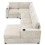 U Shaped Sectional Sofa, Chenille Corner Couch Set with Cup Holders
