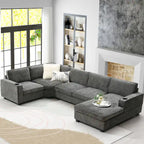 U Shaped Sectional Sofa, Chenille Corner Couch Set with Cup Holders