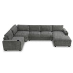 U Shaped Sectional Sofa, Chenille Corner Couch Set with Cup Holders