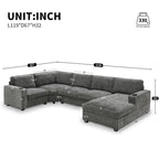 U Shaped Sectional Sofa, Chenille Corner Couch Set with Cup Holders