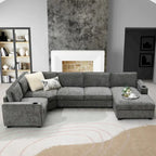 U Shaped Sectional Sofa, Chenille Corner Couch Set with Cup Holders