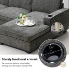 U Shaped Sectional Sofa, Chenille Corner Couch Set with Cup Holders
