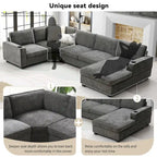 U Shaped Sectional Sofa, Chenille Corner Couch Set with Cup Holders