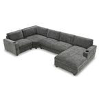 U Shaped Sectional Sofa, Chenille Corner Couch Set with Cup Holders