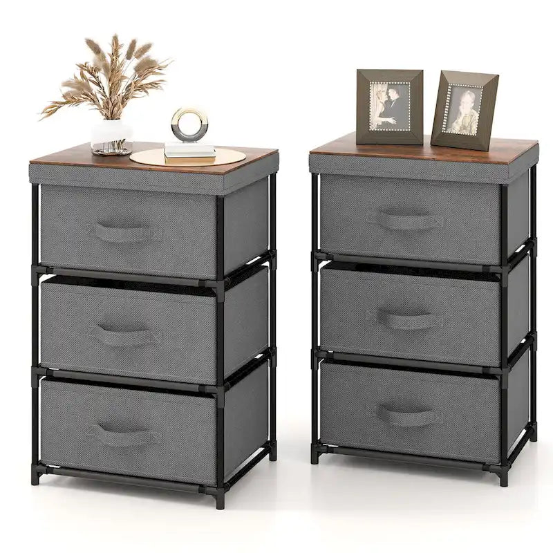 Gymax 2PCS 3 Drawers Dresser Fabric Storage Tower Organizer Unit Tall