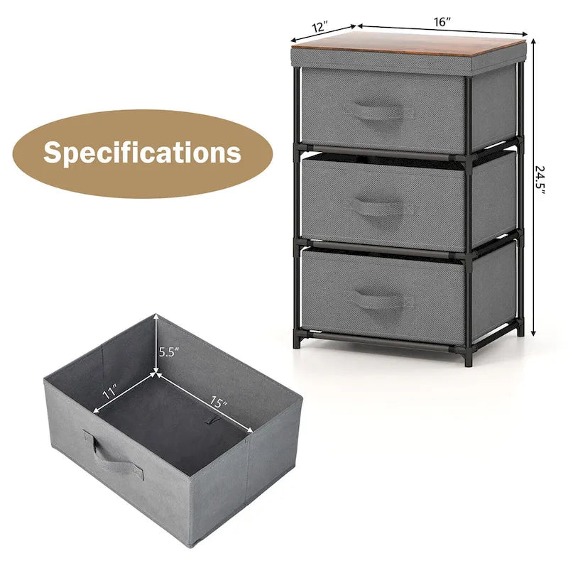 Gymax 2PCS 3 Drawers Dresser Fabric Storage Tower Organizer Unit Tall