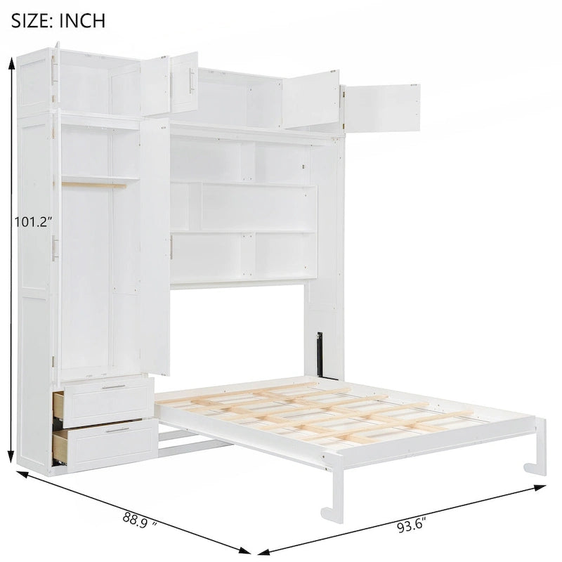 Versatile Queen Size Murphy Bed with Integrated Storage and Foldable Design for Space Optimization