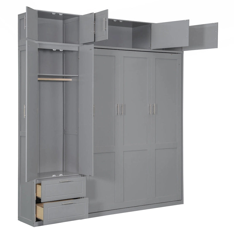 Versatile Queen Size Murphy Bed with Integrated Storage and Foldable Design for Space Optimization