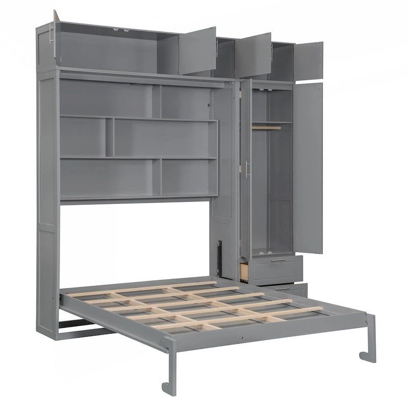 Versatile Queen Size Murphy Bed with Integrated Storage and Foldable Design for Space Optimization