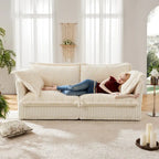 83.4 Corduroy L-Shaped Sectional Sofa with Ottoman