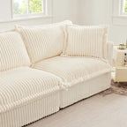 83.4 Corduroy L-Shaped Sectional Sofa with Ottoman