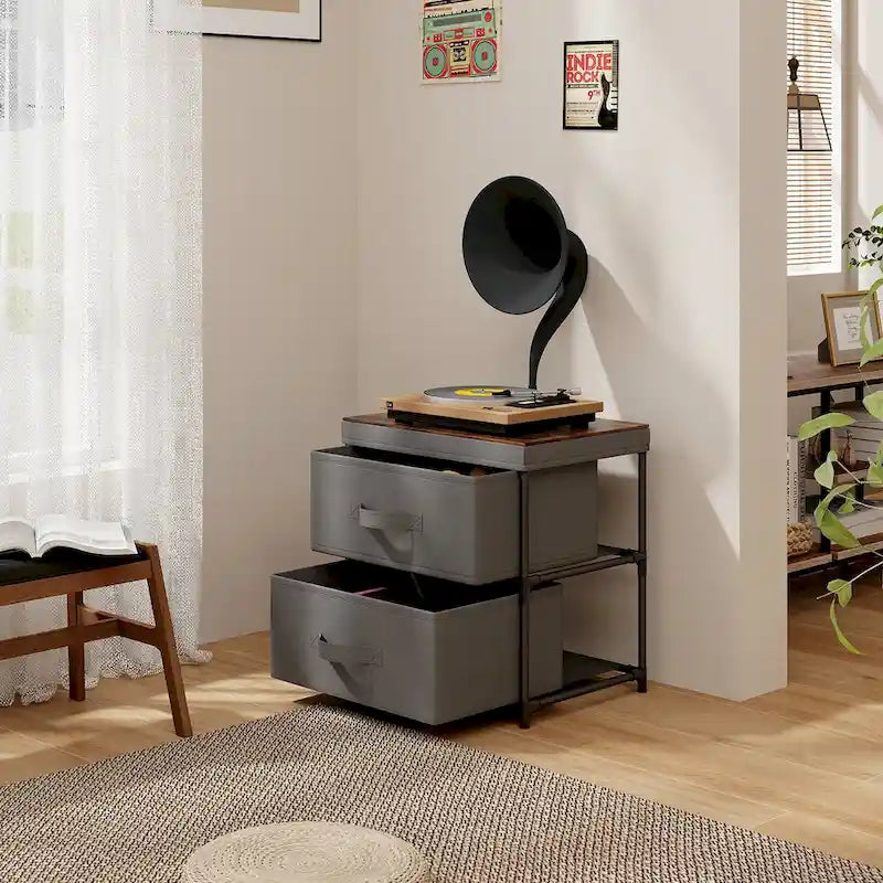 Gymax 2PCS 2 Drawer Dresser Fabric Storage Organizer Nightstand