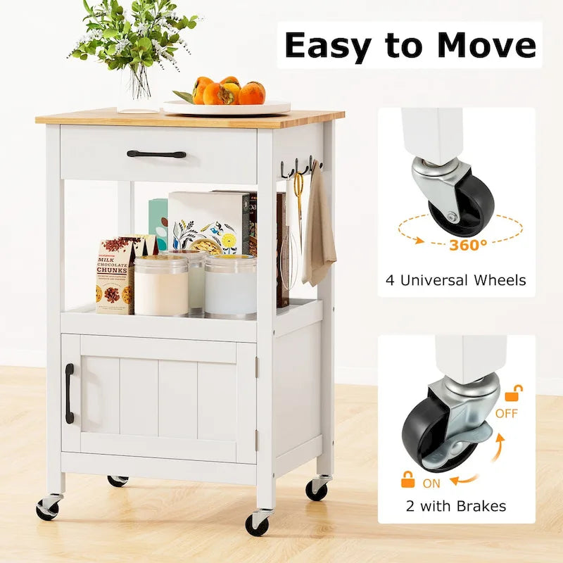 Gymax Small Kitchen Island on Wheels Mobile Trolley Cart Barn Door