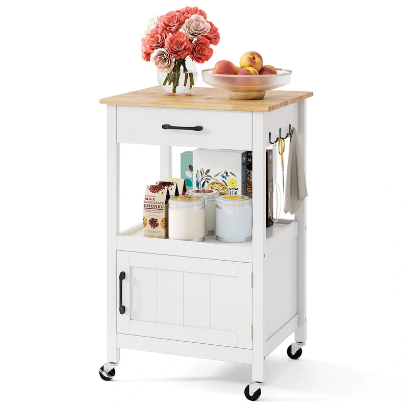 Gymax Small Kitchen Island on Wheels Mobile Trolley Cart Barn Door