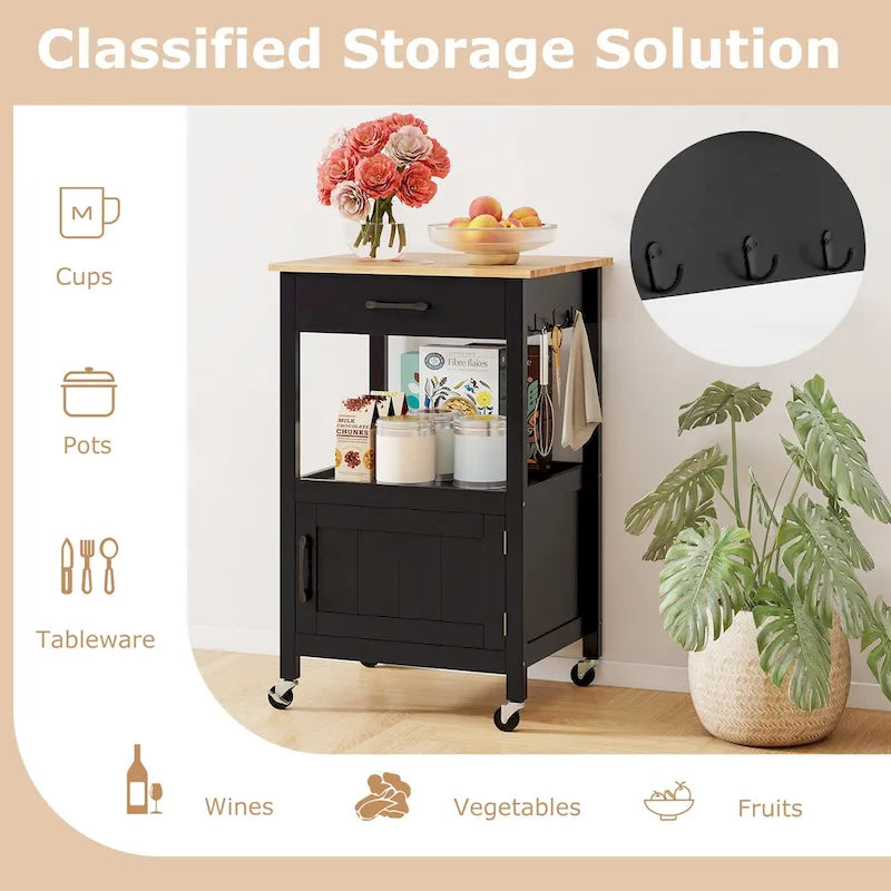 Gymax Small Kitchen Island on Wheels Mobile Trolley Cart Barn Door
