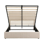 Queen Size Linen Platform Bed - Hydraulic Lift Platform with Hidden Compartment, Solid Pine Wood Frame