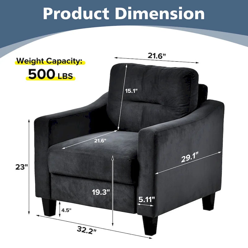 Black Modern 32.2 Upholstered Accent Chair with Sturdy Hardwood Frame and Soft Cushion