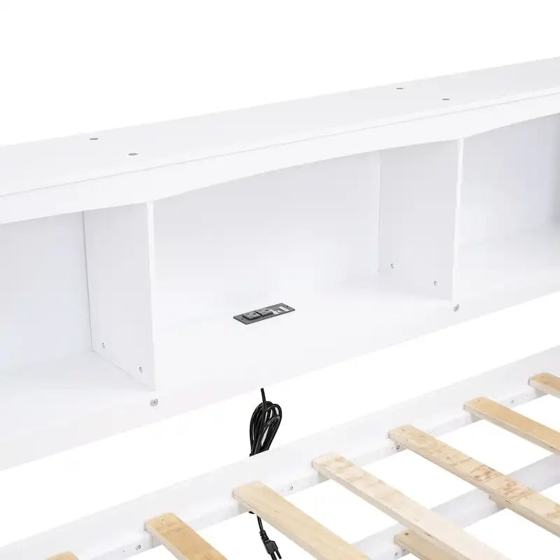 Twin Wooden Daybed with Trundle, Cabinets, and Charging Stations