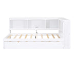 Twin Wooden Daybed with Trundle, Cabinets, and Charging Stations