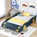 Full Pine Race Car Bed with Wheels & Storage