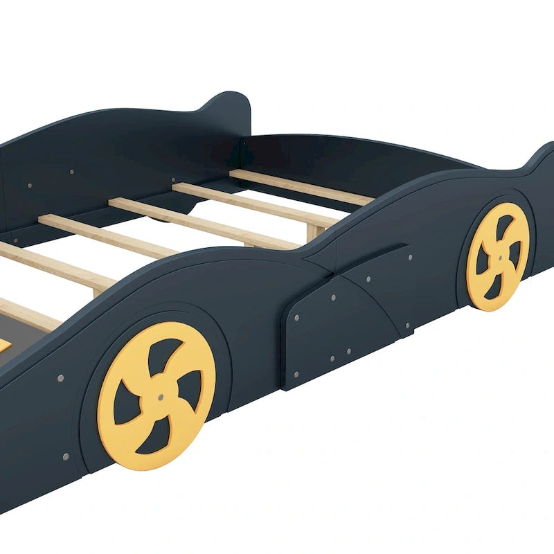 Full Pine Race Car Bed with Wheels & Storage