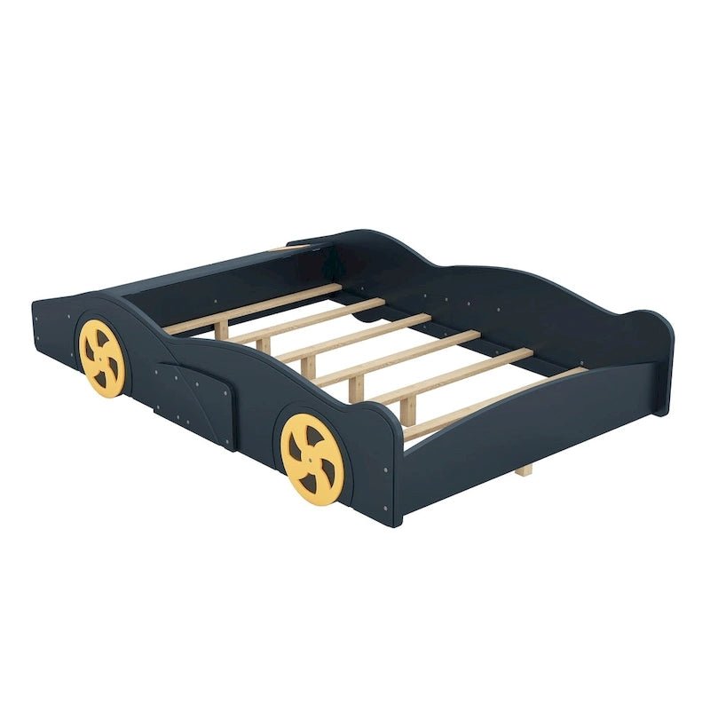 Full Pine Race Car Bed with Wheels & Storage