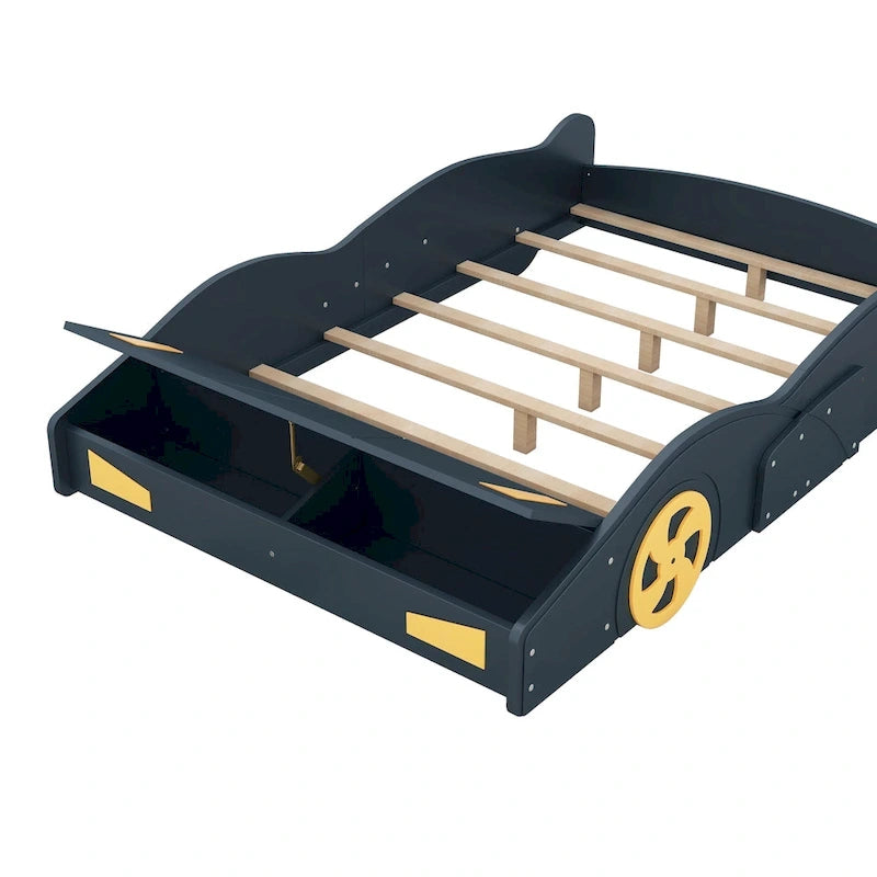 Full Pine Race Car Bed with Wheels & Storage