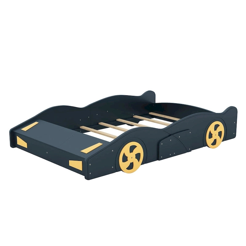 Full Pine Race Car Bed with Wheels & Storage