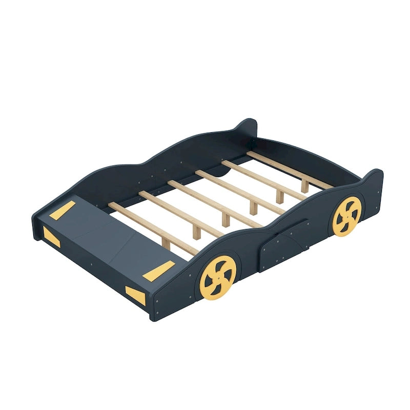 Full Pine Race Car Bed with Wheels & Storage