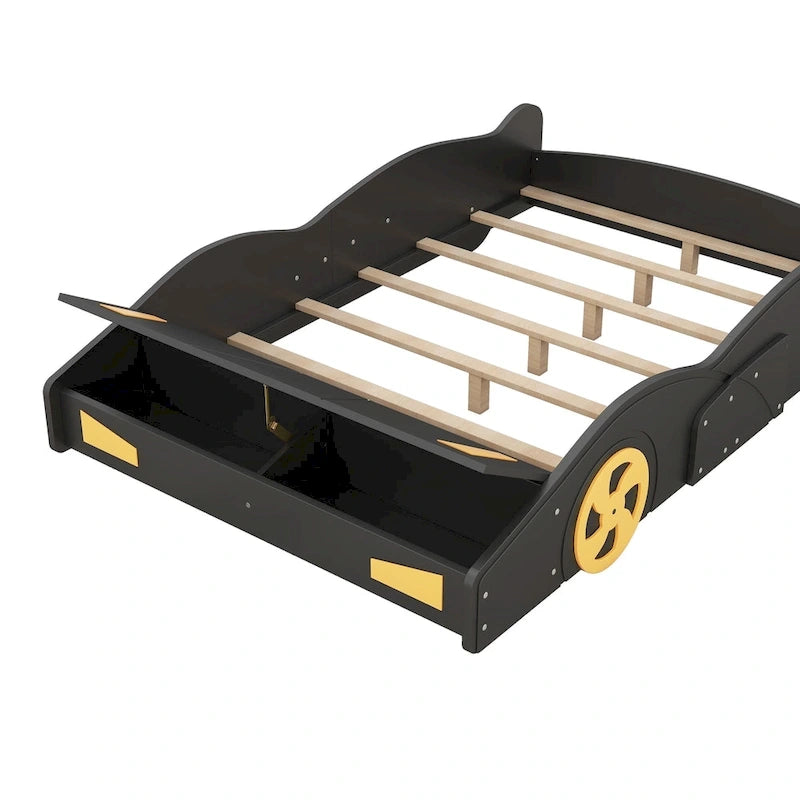Full Pine Race Car Bed with Wheels & Storage