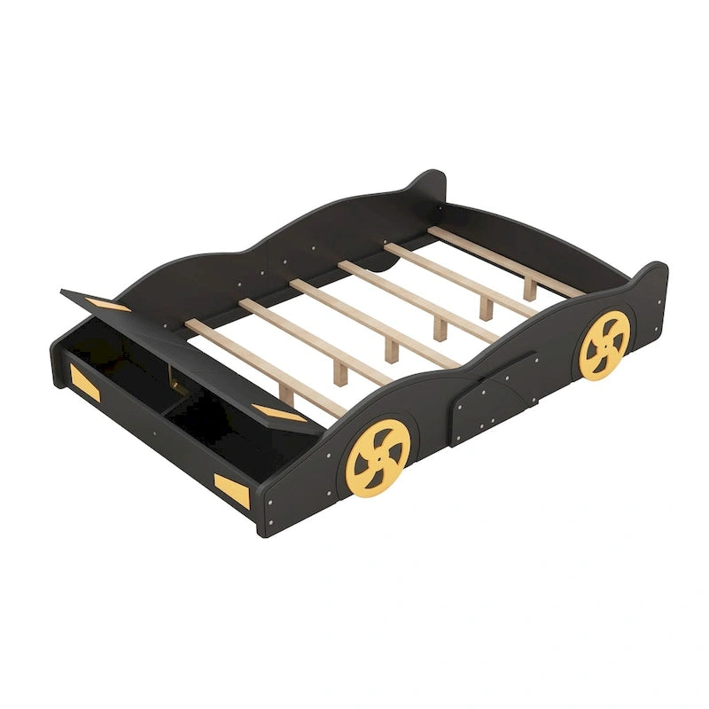 Full Pine Race Car Bed with Wheels & Storage