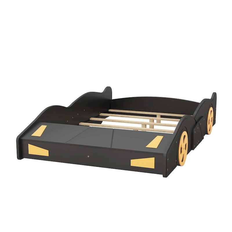 Full Pine Race Car Bed with Wheels & Storage
