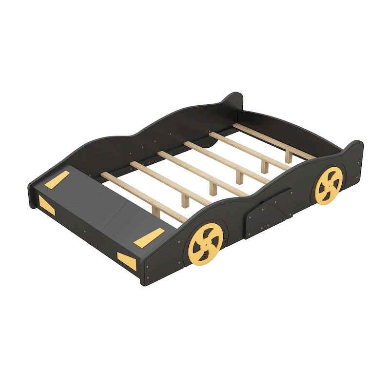 Full Pine Race Car Bed with Wheels & Storage