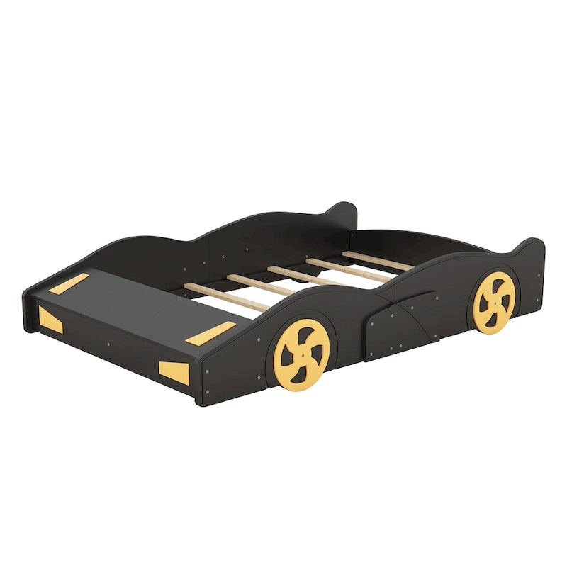 Full Pine Race Car Bed with Wheels & Storage