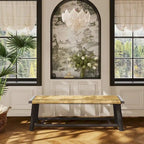 Farmhouse Modern Solid Wood Rattan Bench - 59 Inch Indoor & Covered Outdoor Bench Multi-Functional Design