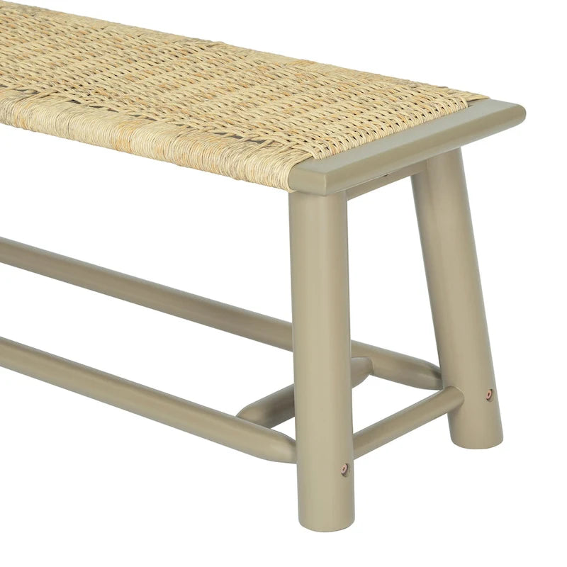 Farmhouse Modern Solid Wood Rattan Bench - 59 Inch Indoor & Covered Outdoor Bench Multi-Functional Design
