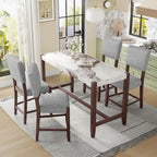 Modern 5-Piece Counter Height Dining Table Set, Faux Marble Bar Table and 4 Upholstered-Seat Chairs