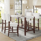 Modern 5-Piece Counter Height Dining Table Set, Faux Marble Bar Table and 4 Upholstered-Seat Chairs
